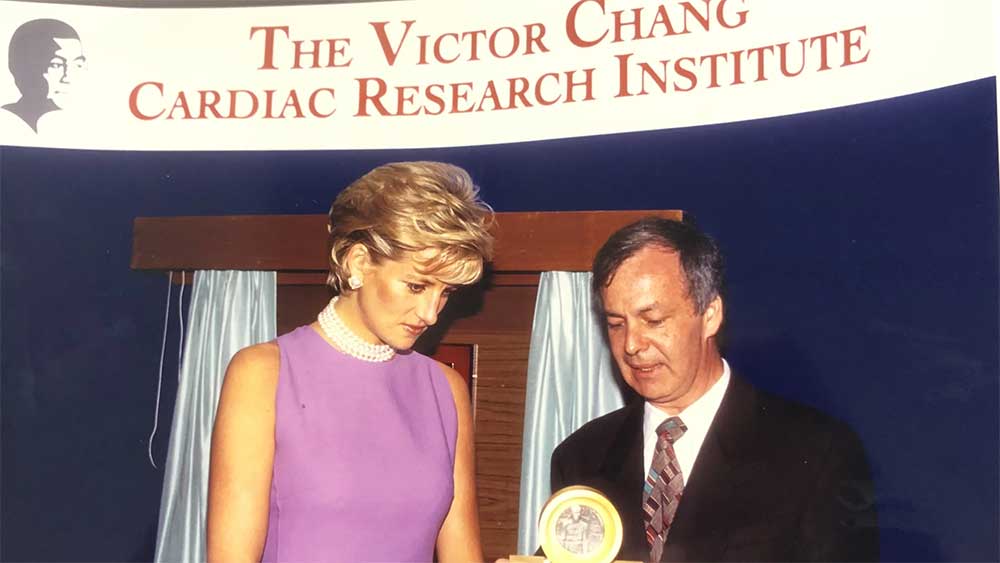 Princess Diana and Professor Bob Graham at the The Victor Chang Cardiac Research Institute in 1996.