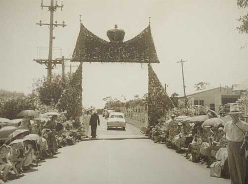 A-huge-floral-arch-was-created-for-The-Queen-during-her-visit-to-Mosman-in-1954.