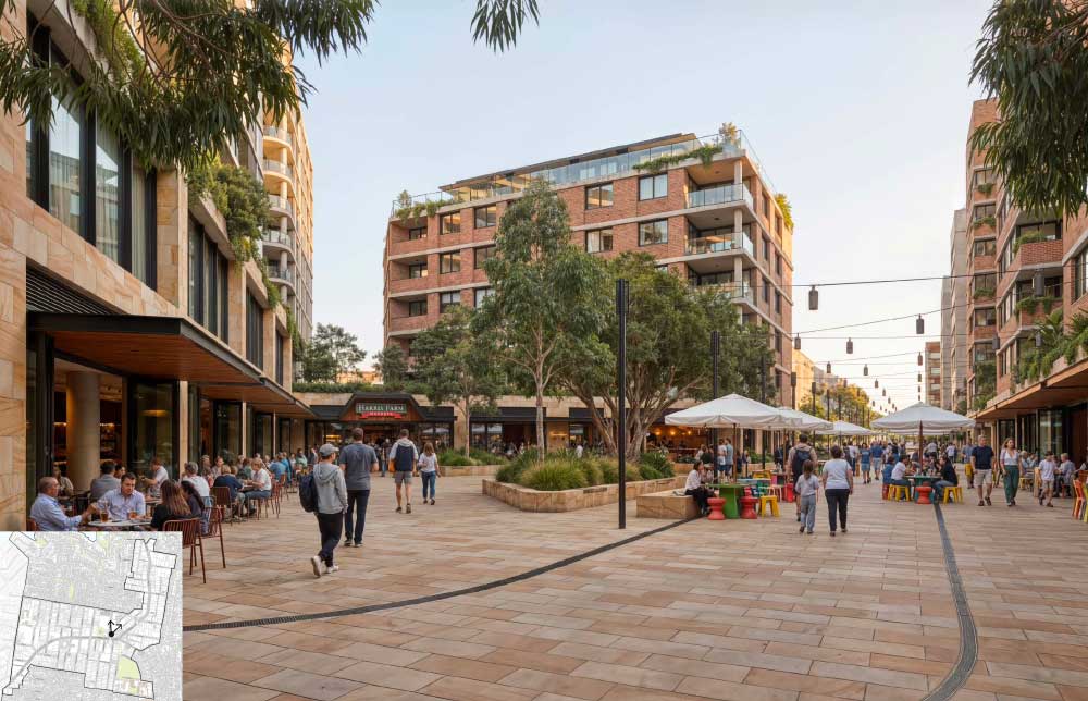 An artists impression of a future Bridgepoint shopping centre (looking north).