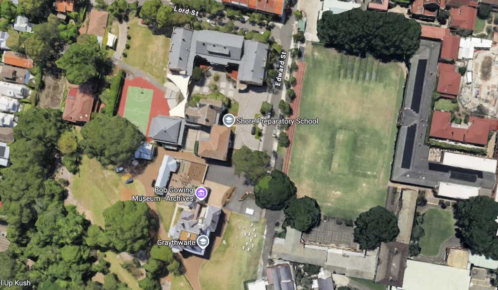 An aerial view of the portion of Edward St the school wishes to purchase.