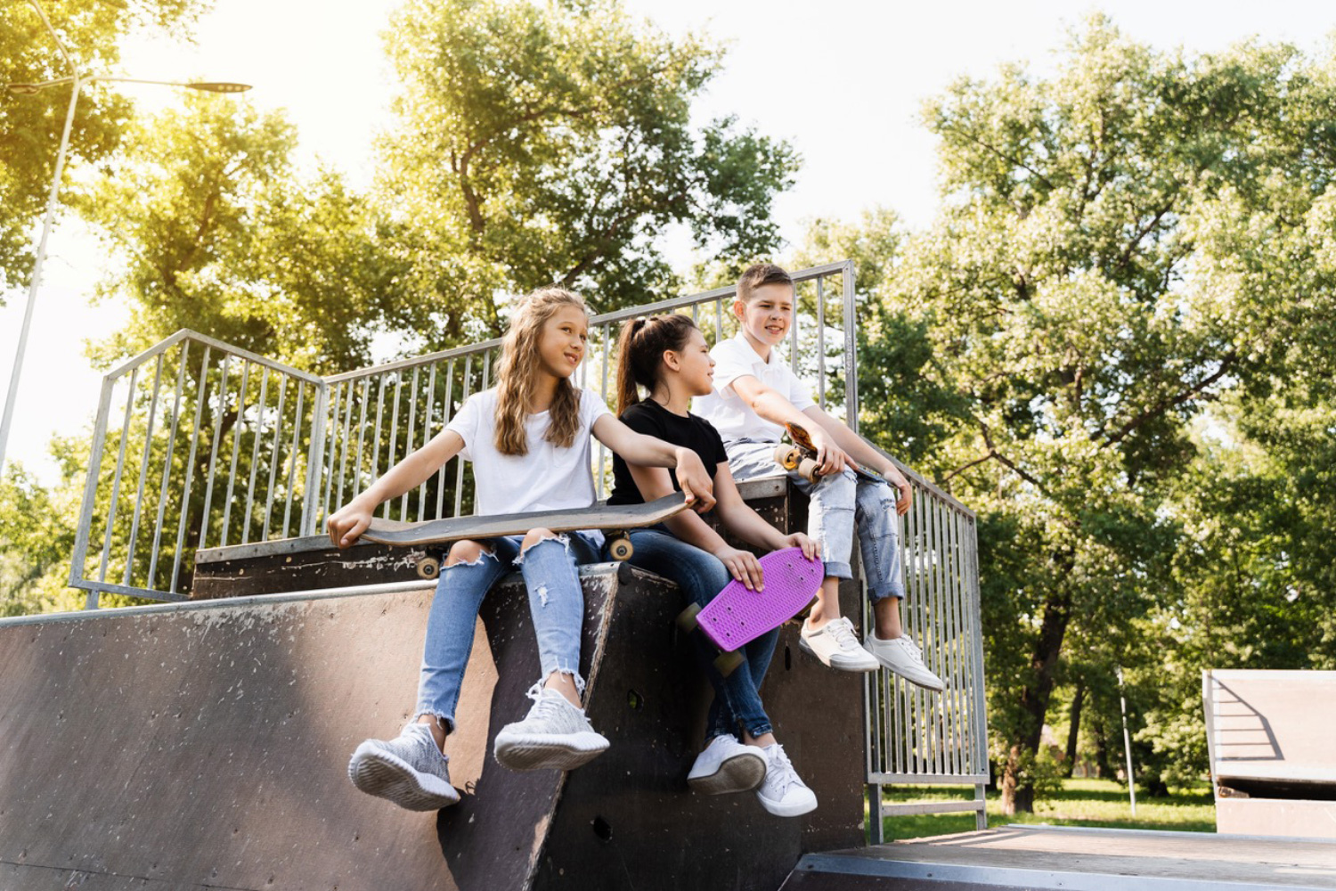 kids playing in the skate park