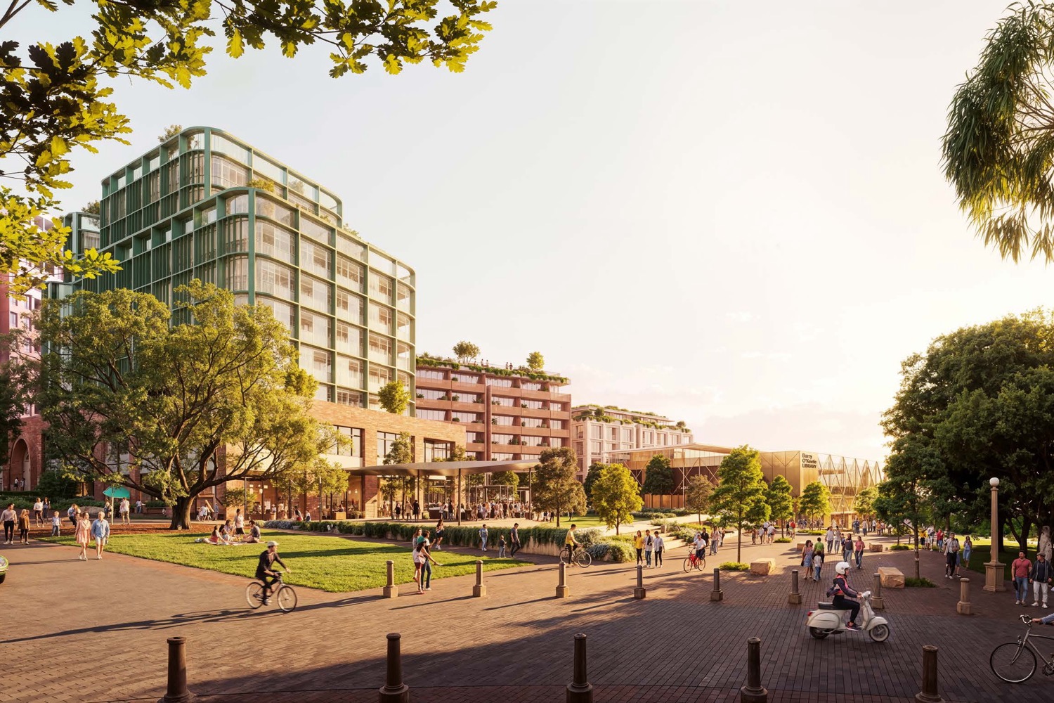 Artist impression of the expanded Village Green and new Barry O Keefe Library