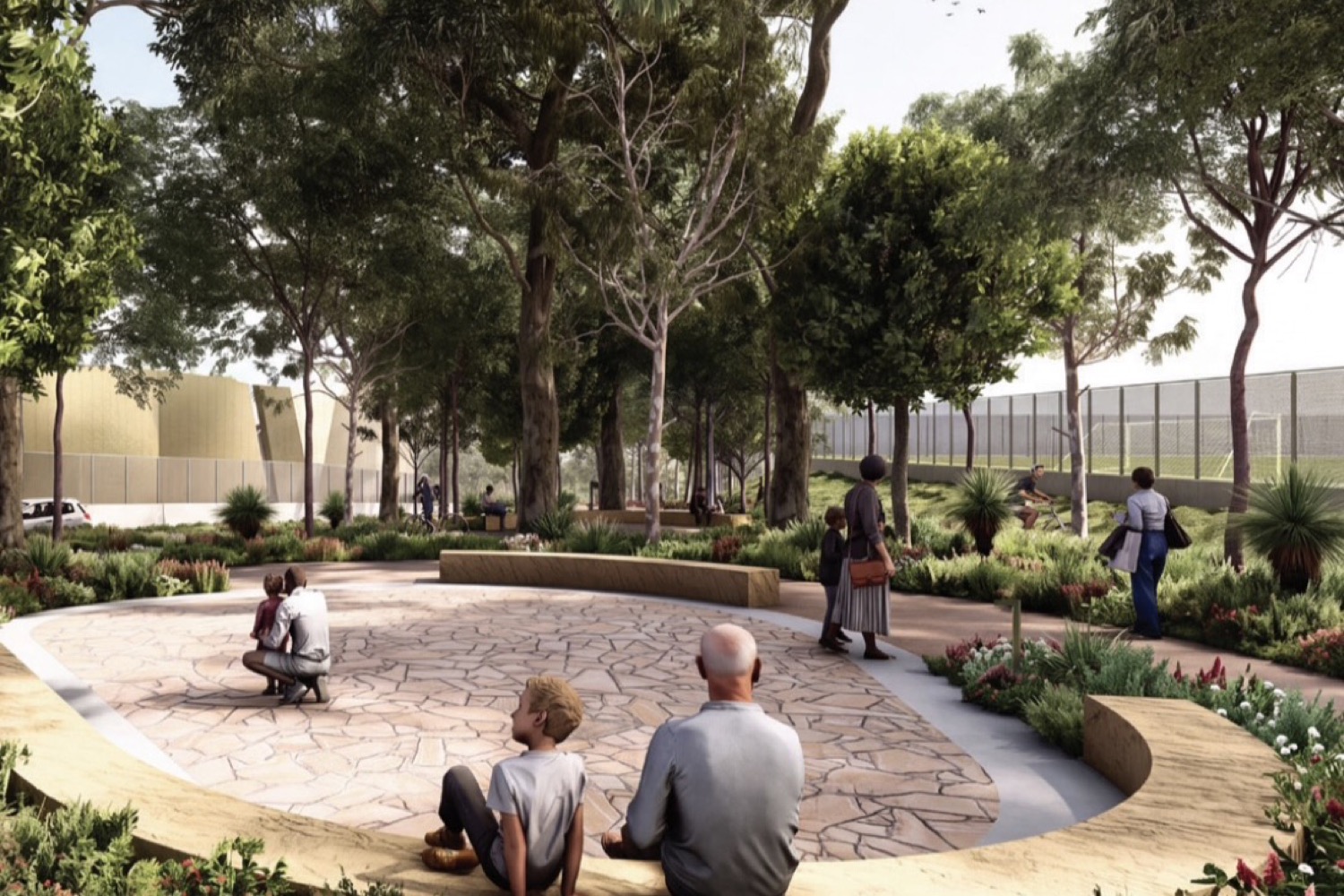 Artist's impression of a shaded rest area in the planned Cammeray Parklands.