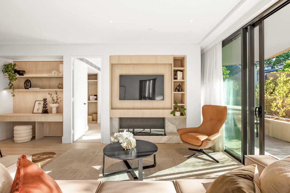 open space living area with sliding doors to outside entertainment