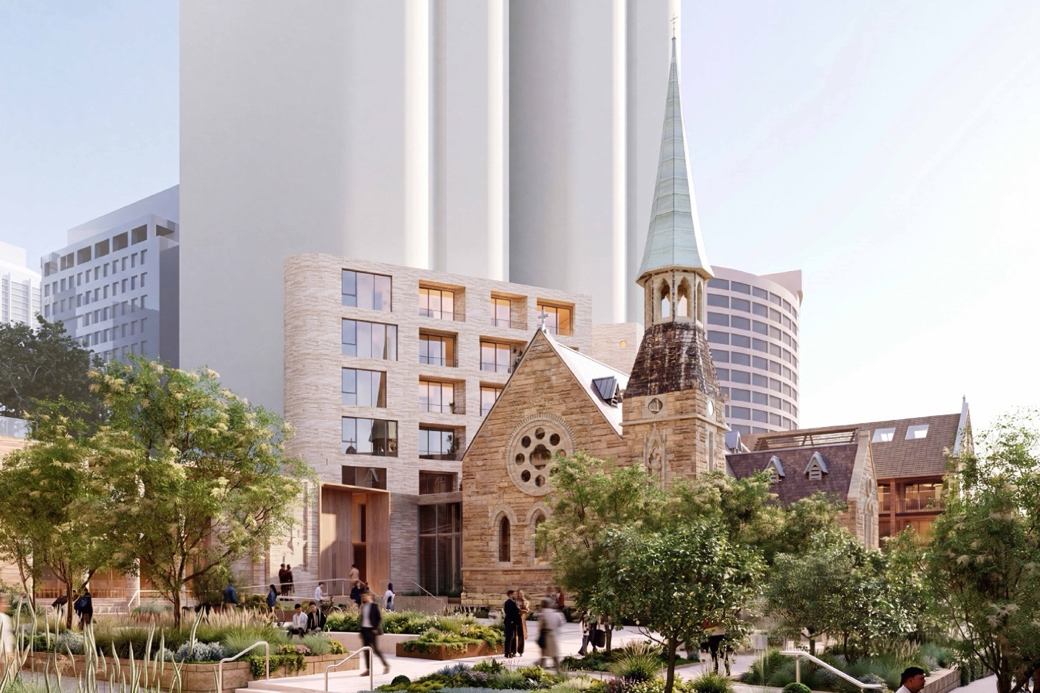 Artist's impression of the proposed 20-storey tower rising behind St Francis Xavier Church at Lavender Bay.