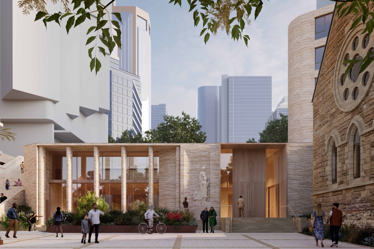 Artist's impression of the proposed public plaza beside St Francis Xavier Church at Lavender Bay.