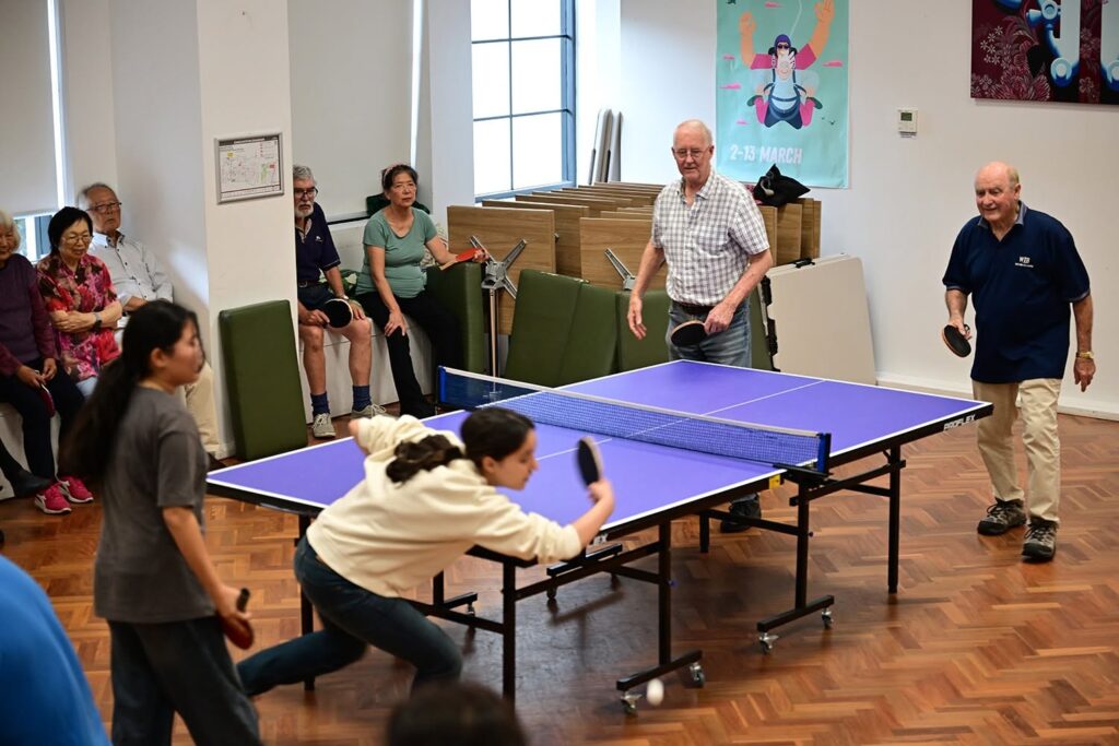 Members playing table tennis at the Mosman Seniors Centre, renamed the Mosman Village Community Centre.