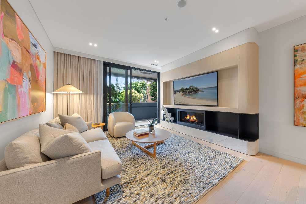 Living area with fireplace