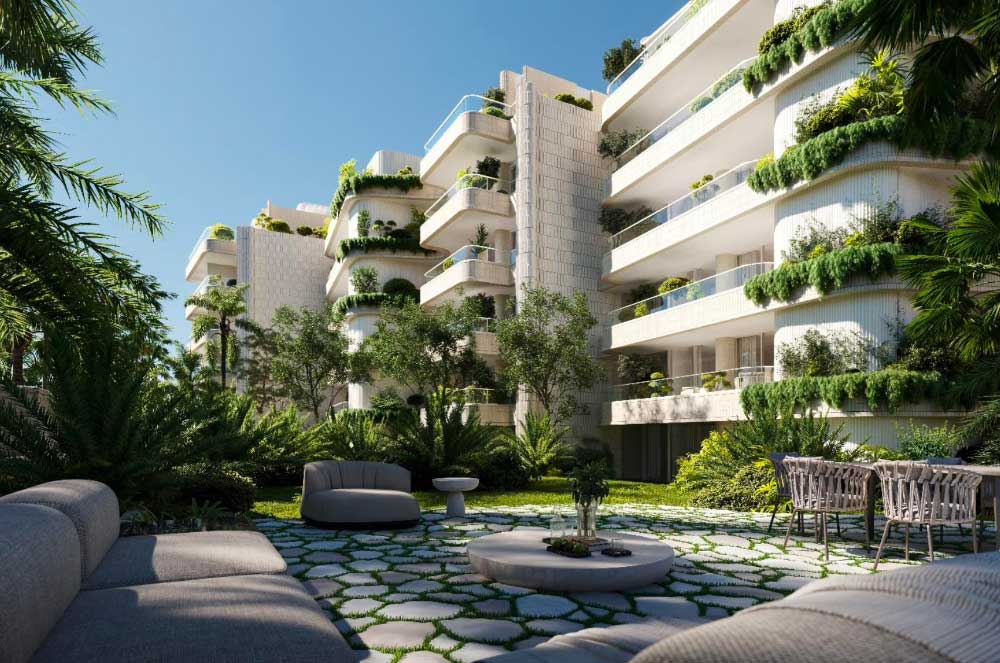 Artist impression of apartment block Artist impression of apartment block with courtyard in foreground